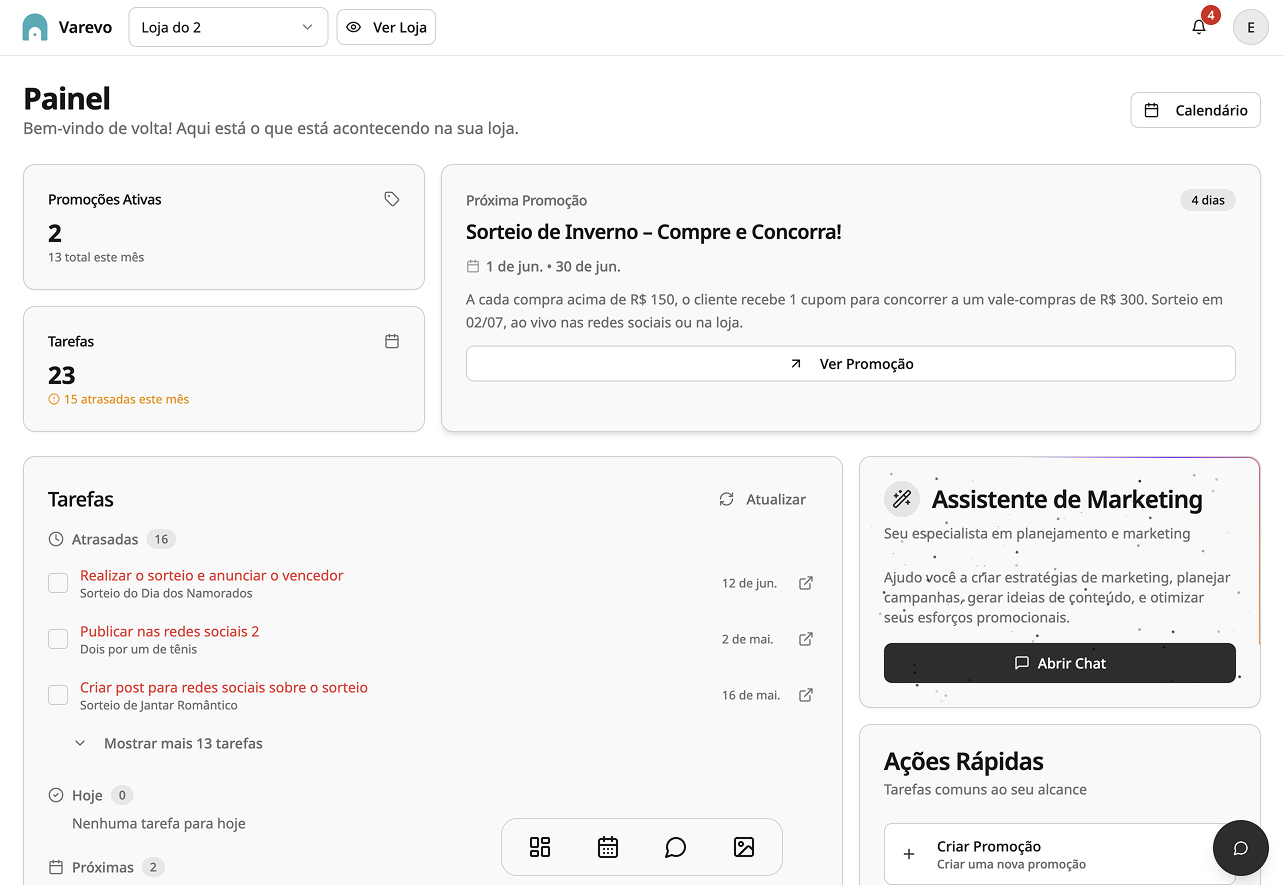 Interface da Varevo exibindo Análises para lojistas